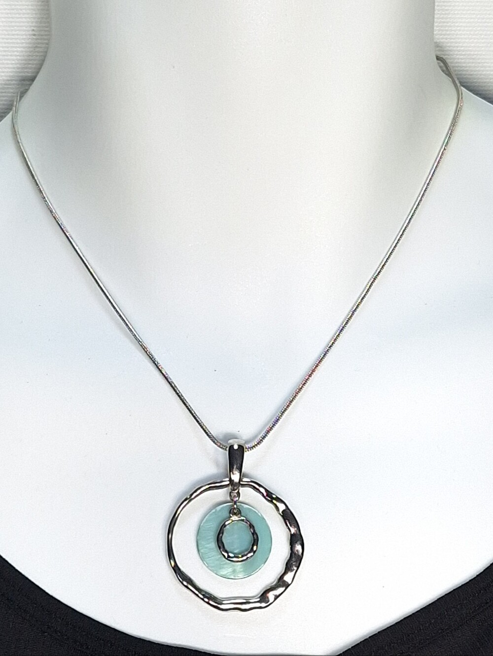 Lia Sophia Silver Tone & Mint Green Circle Pendant Necklace